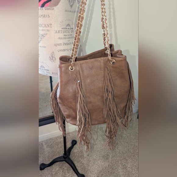 Brown Fringe Leather Tote Bag (M/L) - Picture 7 of 13